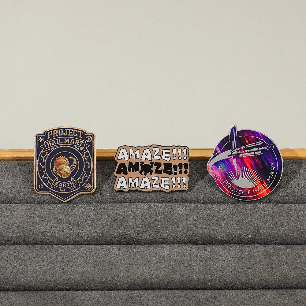 3PCS Project Hail Mary Enamel Pins Set "AMAZE!!!" & Space Shuttle Brooches Cosmic Sci-Fi Badges for Fans Backpack Accessories