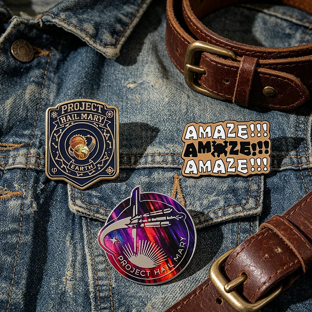 3PCS Project Hail Mary Enamel Pins Set "AMAZE!!!" & Space Shuttle Brooches Cosmic Sci-Fi Badges for Fans Backpack Accessories