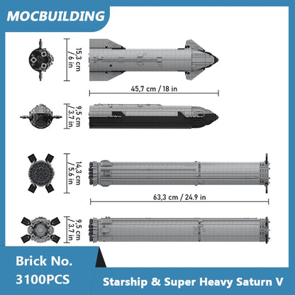 MOC Building Blocks Space Starship & Super Heavy Saturn V 1:110 Scale Model DIY Assembled Bricks Educational Toys Gifts 3100PCS
