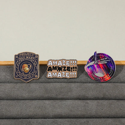 3PCS Project Hail Mary Enamel Pins Set "AMAZE!!!" & Space Shuttle Brooches Cosmic Sci-Fi Badges for Fans Backpack Accessories