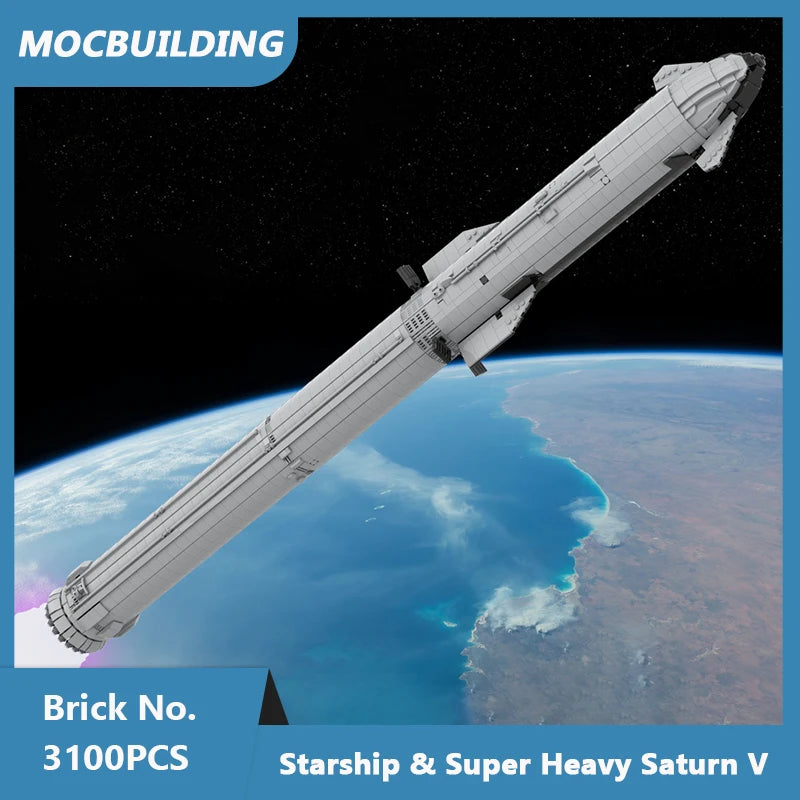 MOC Building Blocks Space Starship & Super Heavy Saturn V 1:110 Scale Model DIY Assembled Bricks Educational Toys Gifts 3100PCS