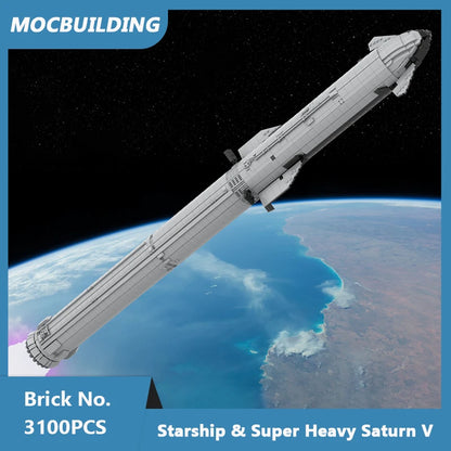 MOC Building Blocks Space Starship & Super Heavy Saturn V 1:110 Scale Model DIY Assembled Bricks Educational Toys Gifts 3100PCS