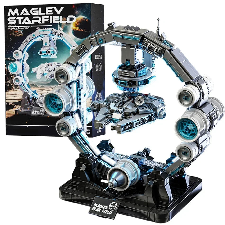 1196PCS MOC Technical Maglev Falcon Spaceship Building Blocks Magnetic Suspension War Spacecraft Bricks Toys Ornaments Kids Gift