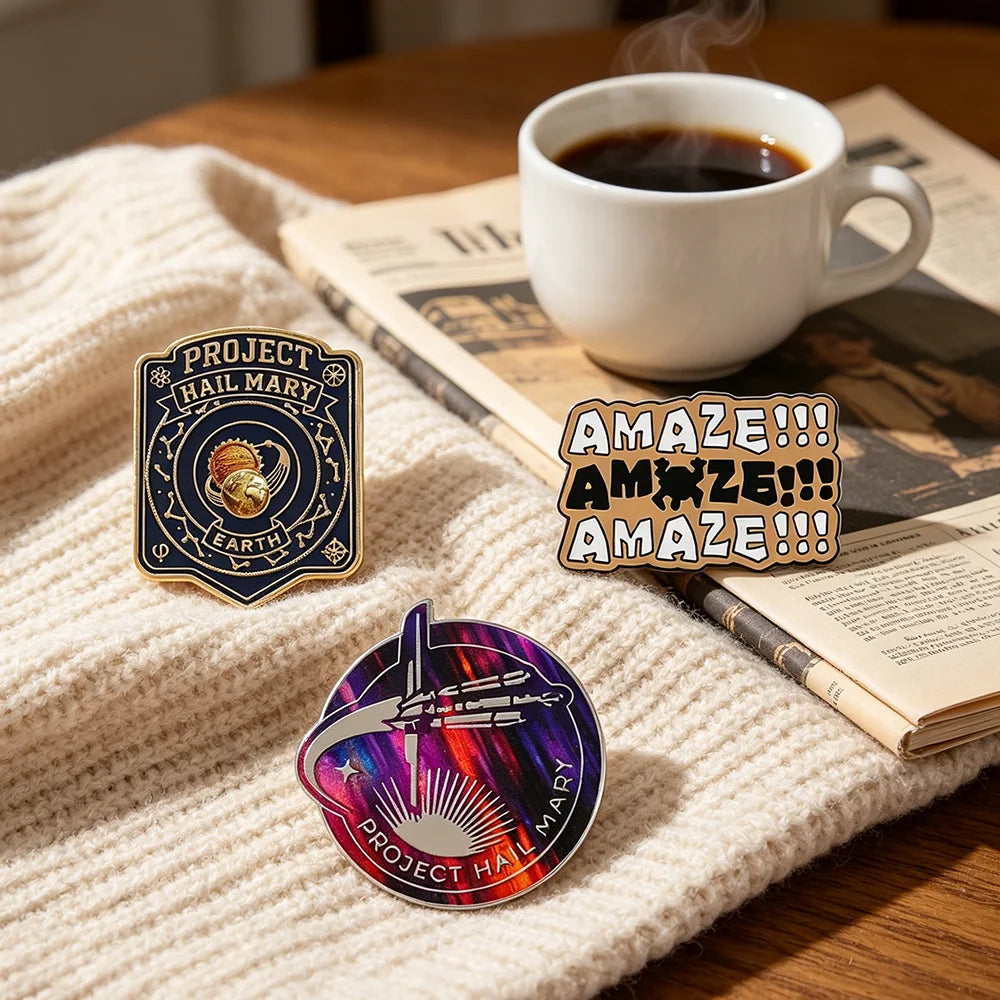 3PCS Project Hail Mary Enamel Pins Set "AMAZE!!!" & Space Shuttle Brooches Cosmic Sci-Fi Badges for Fans Backpack Accessories