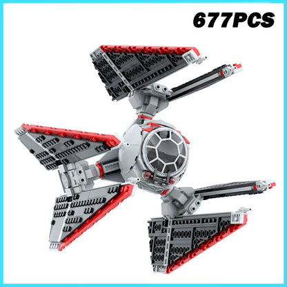 677PCS NEW MOC Movie Series Space War Defenders TIE Fighter Spaceship Model Building Blocks Bricks Toy Kids Boy Birthday Gift